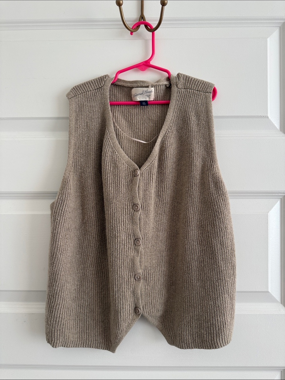 Universal Thread Taupe Ribbed Button-Front Knit Vest